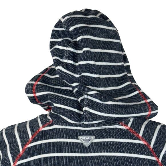 Columbia Small PFG Pullover Top Hooded Striped Stretch Long Sleeve Pocket V-Neck - Picture 5 of 9